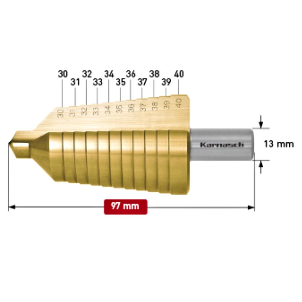 Stufenbohrer HSS-XE TIN-GOLD beschichtet, d=30-40mm, CBN, 2 schneidig, Karnasch - Titelbild