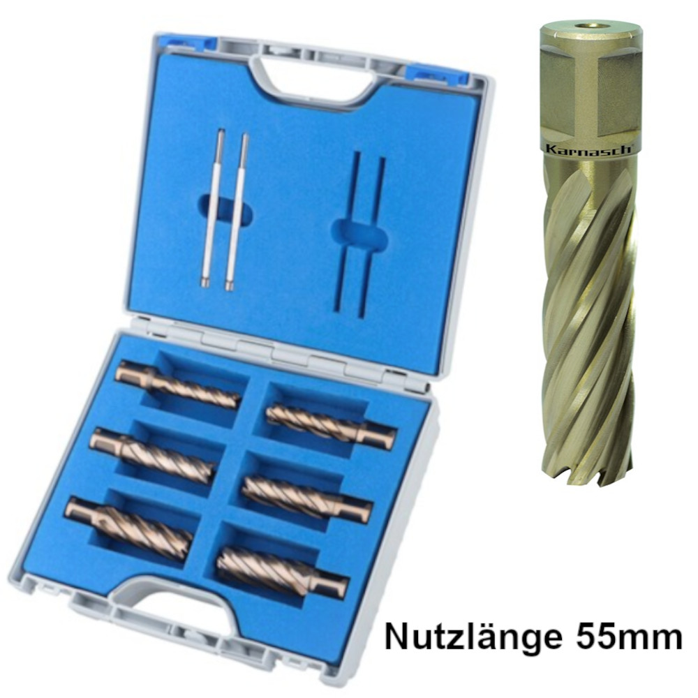 201332-2 Karnasch Kernbohrer-Set HSS-XE, Gold-Tech, Ø 12-22 mm, 8-teilig, Weldonschaft