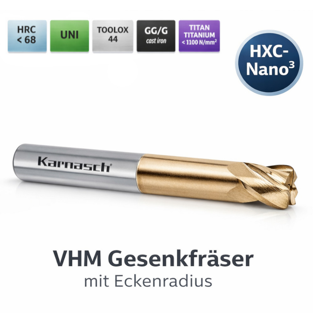 VHM Gesenkfräser mit Eckenradius für Titanbearbeitung HRC 68 HXC Nano