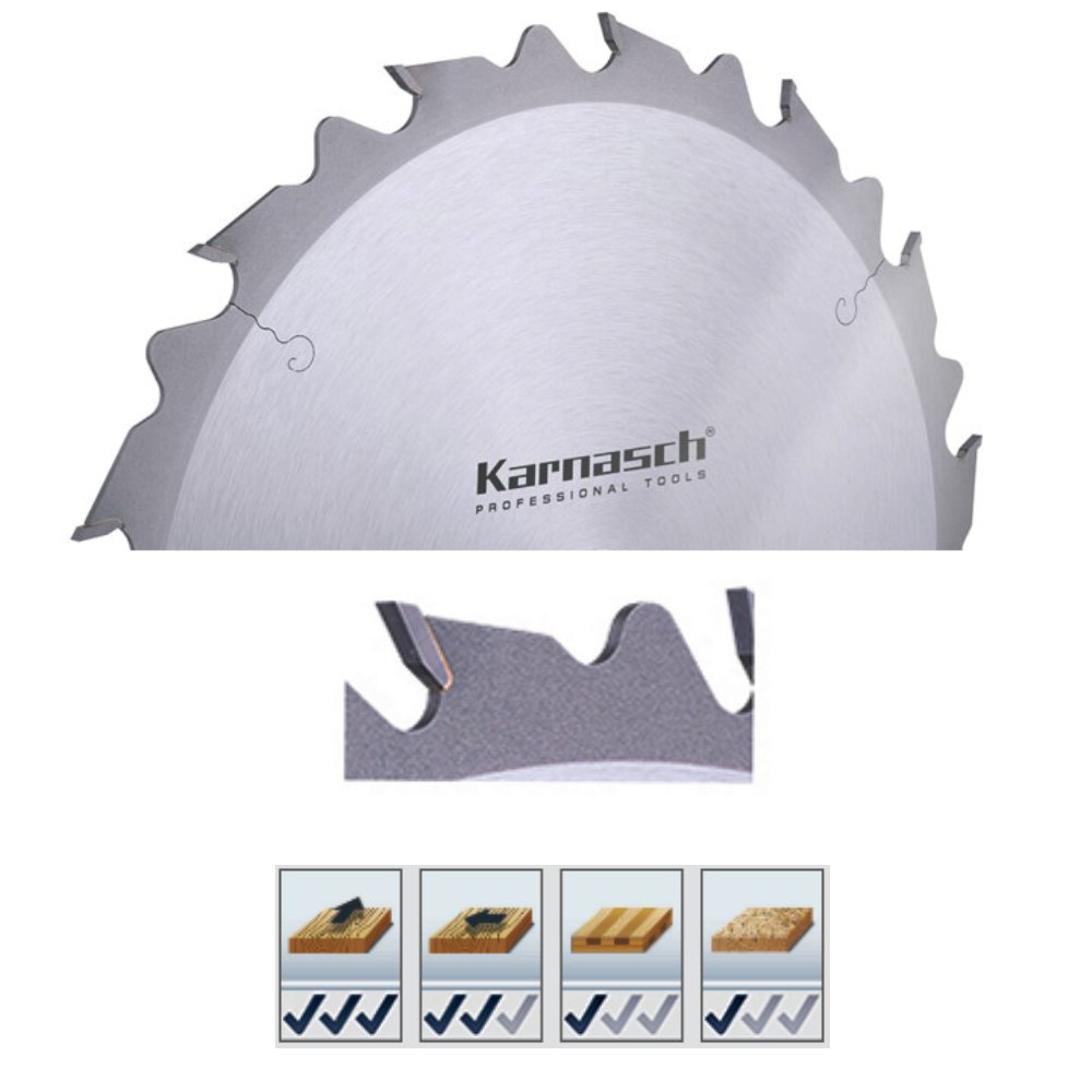Karnasch Hartmetall Kreissägeblatt, Trenn und Zuschnitte grob, Tiefschnitt, Ø 250 x 500 mm FLA