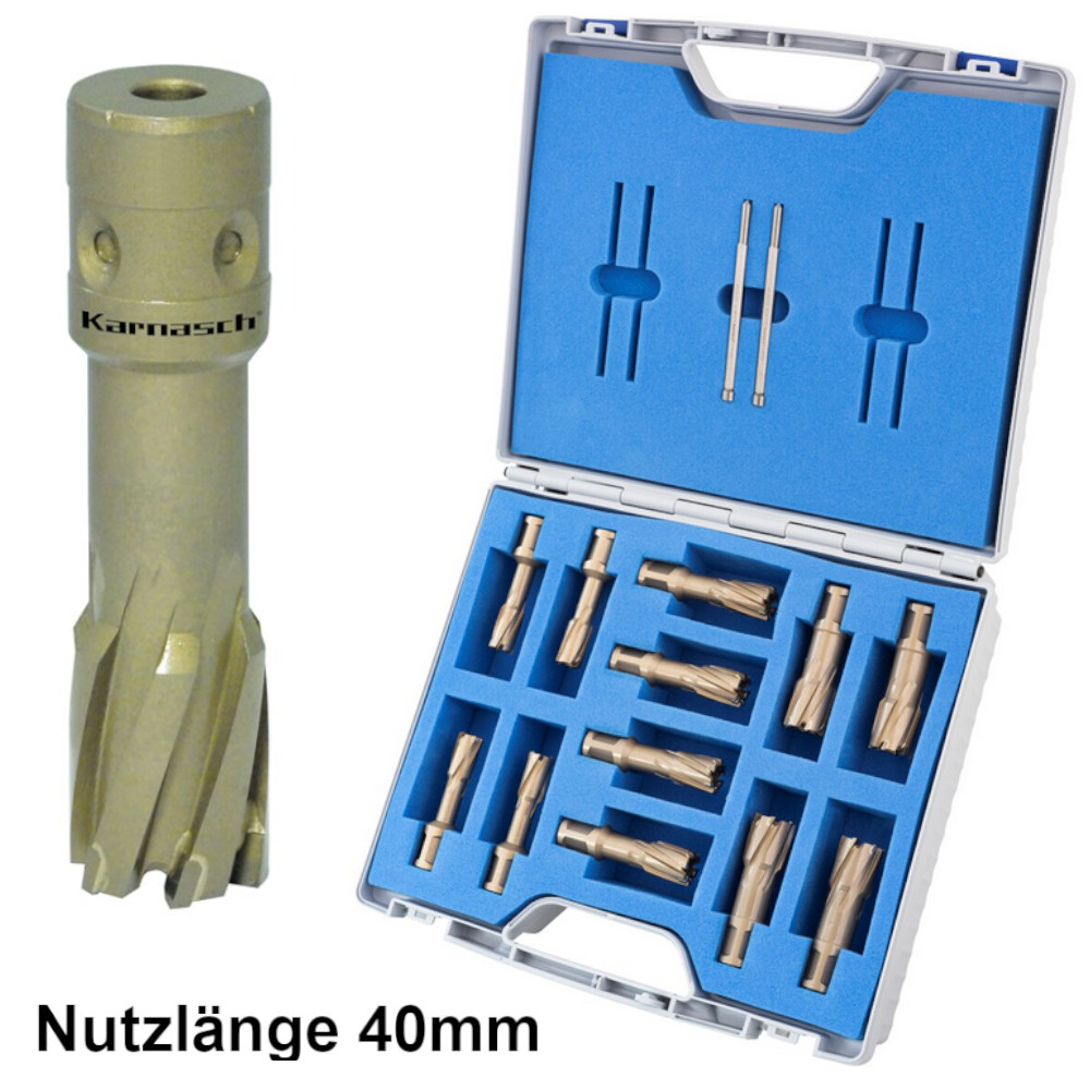 HM-Kernbohrer Set 12-teilig Hard-Line 40, Hartmetall, Fein Quick-In Schaft 18 mm, Profi Plus, ideal für präzise Metallbohrungen