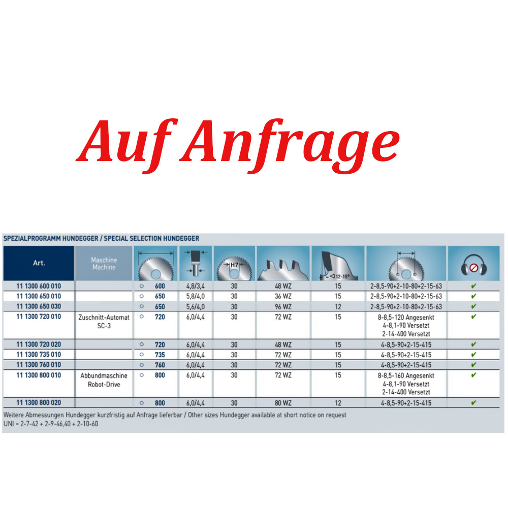 Karnasch HM-Blatt HM bestücktes Kreissägeblatt Hundegger Besäumen Fertigschnitt fein Ø 230-800 mm WZ