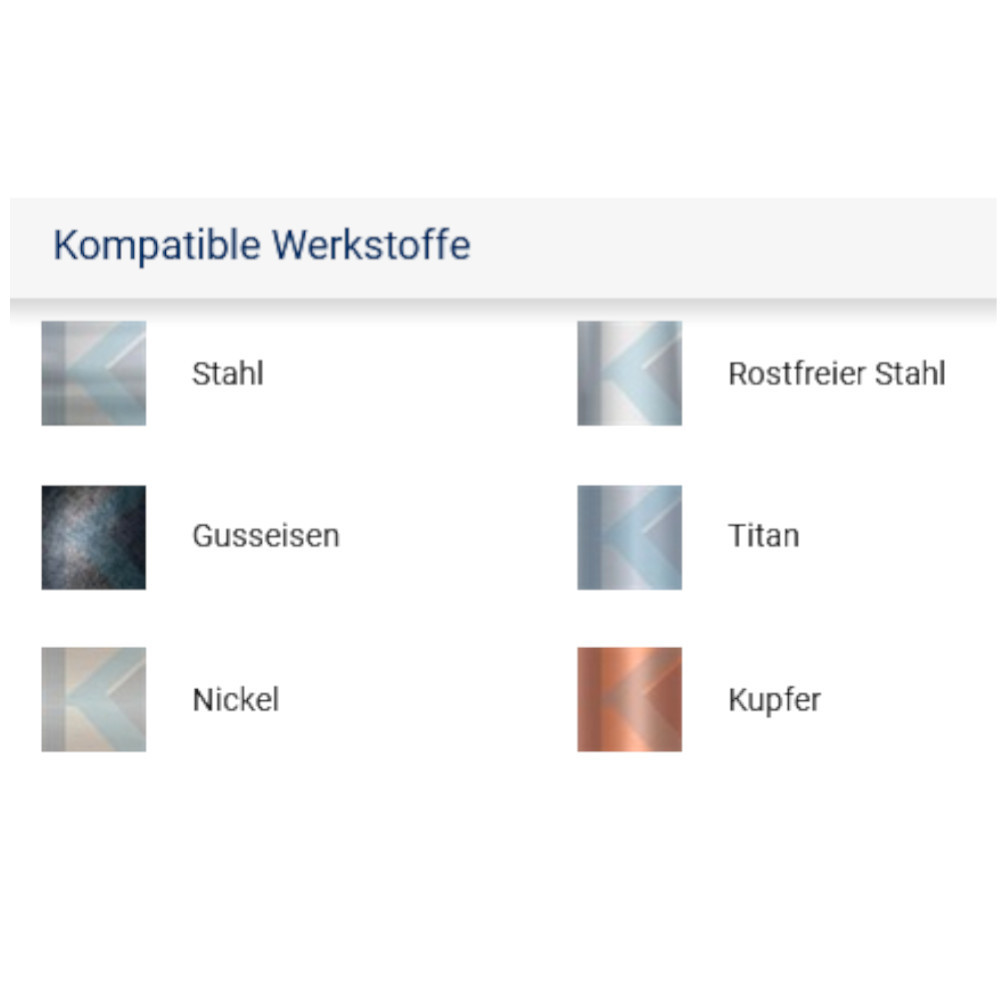 Kompatible Werkstoffe für Karnasch ZYB Zylinderform: Gusseisen, Stahl, Titan, Kupfer