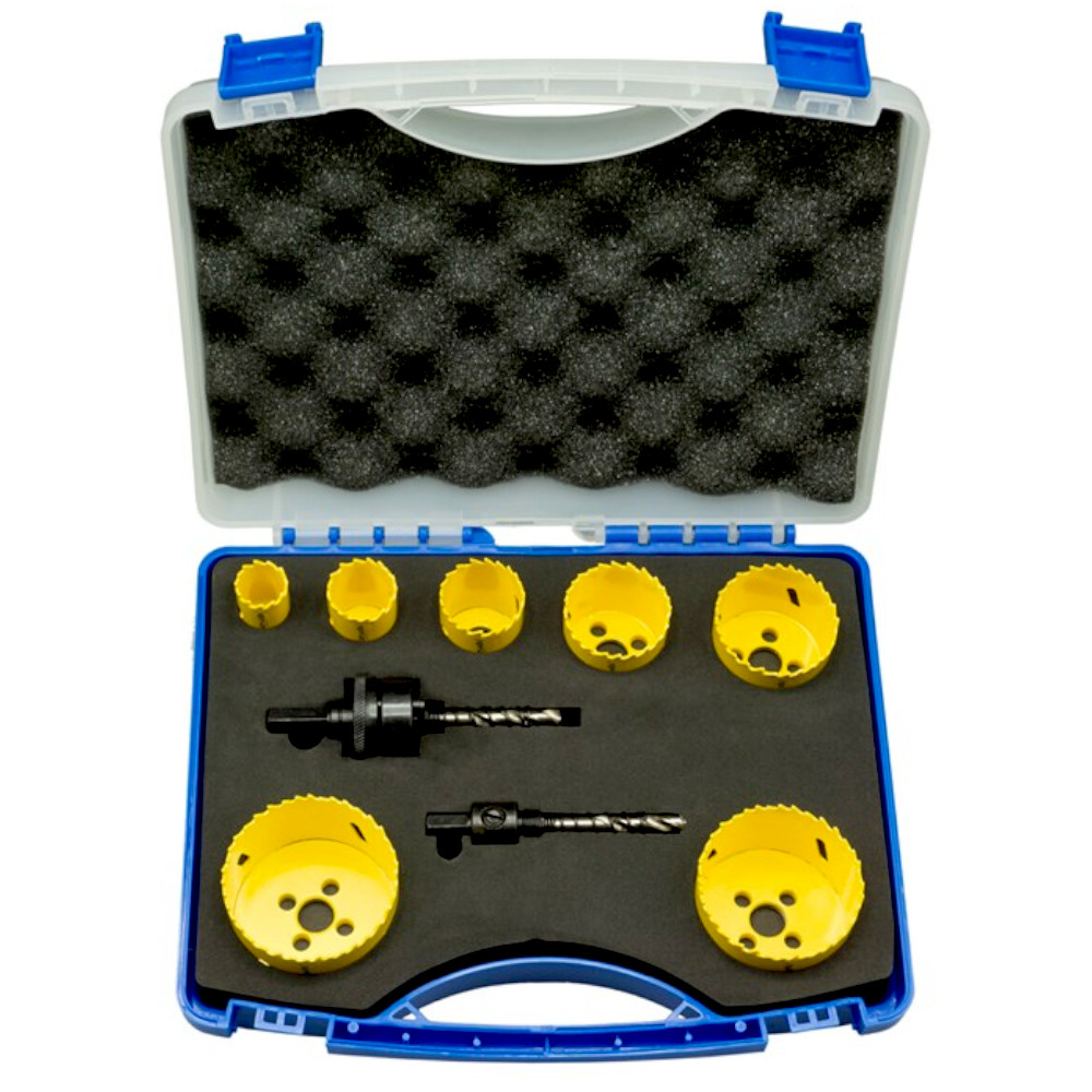 Lochkreissägen Set 9 tlg, Bi-Metall Ø 22,29,35,44,51,64,68mm für Elektriker - Titelbild
