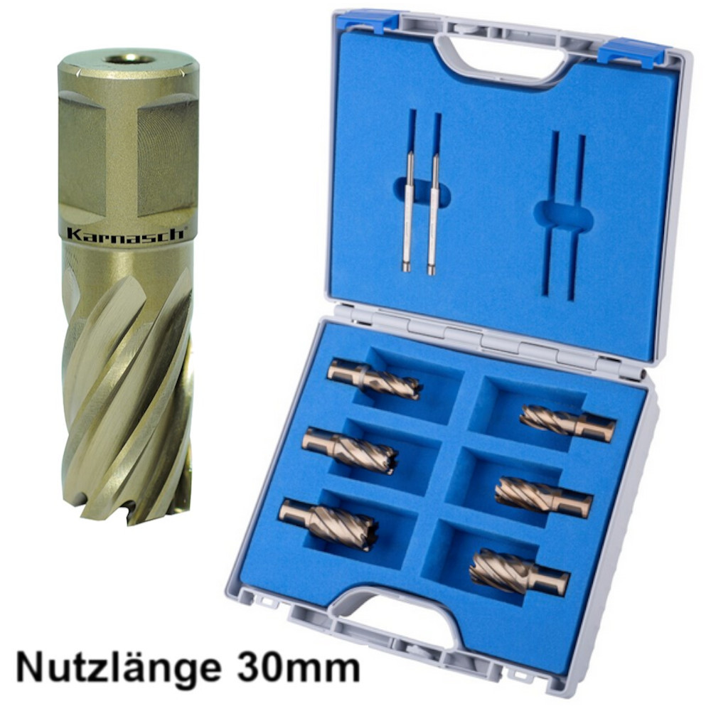 Set BASIC HSS-XE unbeschichtete Kernbohrer, 30 mm Nutzlänge, Weldonschaft – Profi Bohrer-Set Gold-Drill Line30 von Hauptversand24