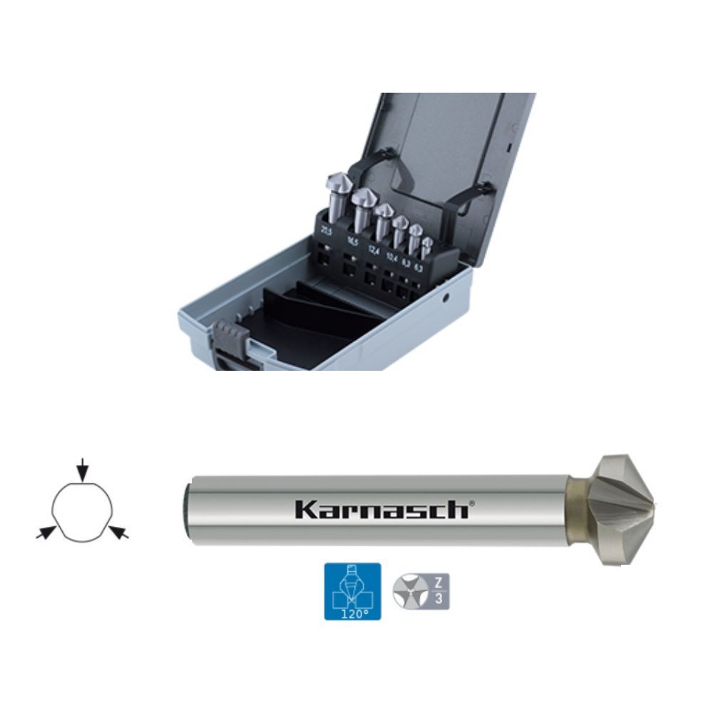 Kegelsenker Set 6teilig, Konische Senker, HSS-XE,  120°, Ø 6,3, 8,3, 10,4, 12,4, 16,5, 20,5mm - Titelbild