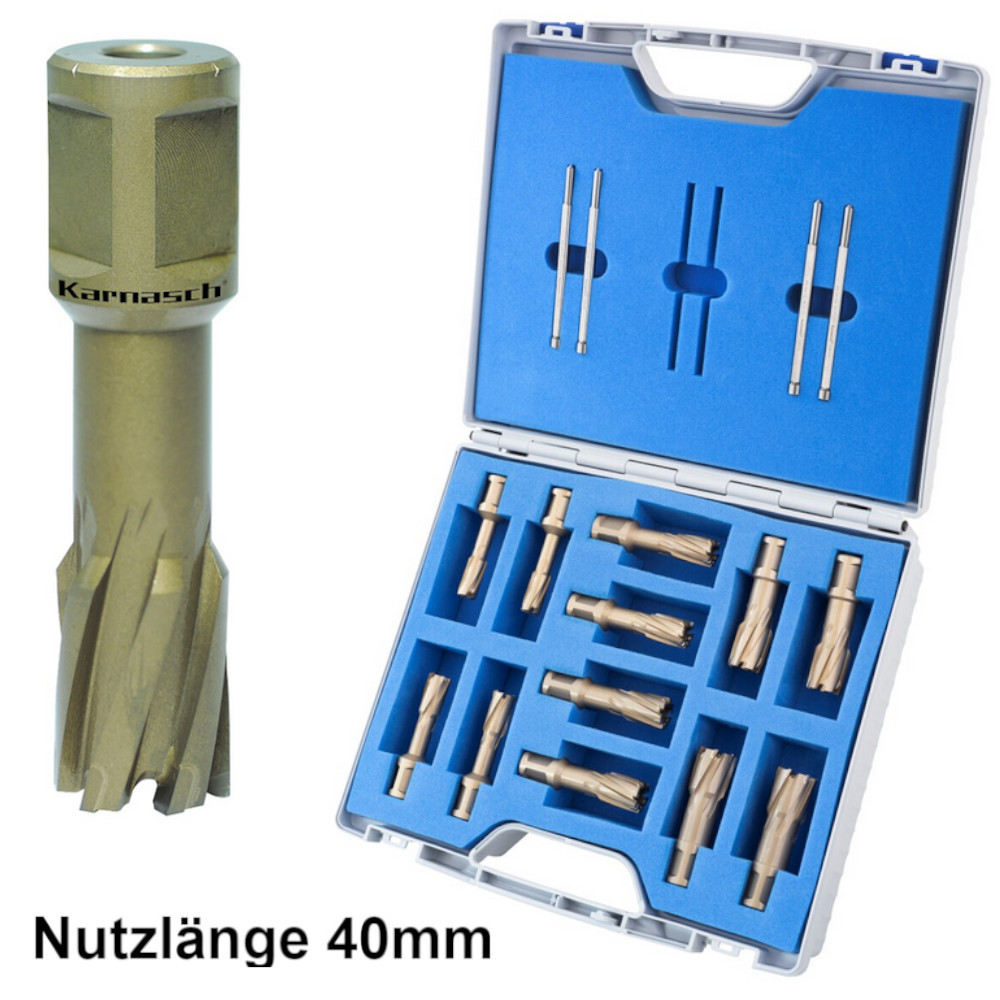 14-teiliges HM-Kernbohrer-Set mit Hartmetall-Schneiden und 19-mm-Weldonschaft