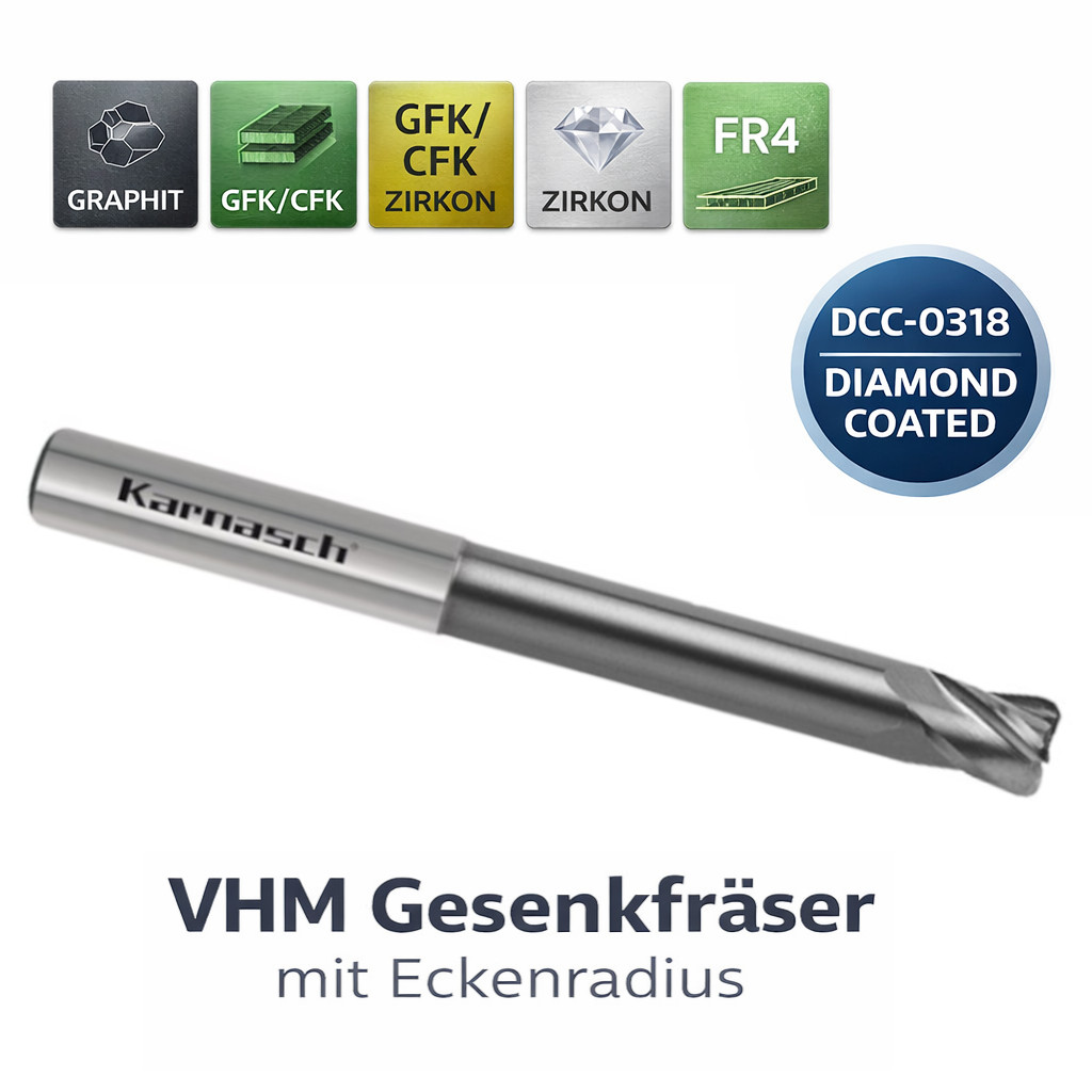 VHM Gesenkfräser mit Eckenradius extra lang diamantbeschichtet DCC0318