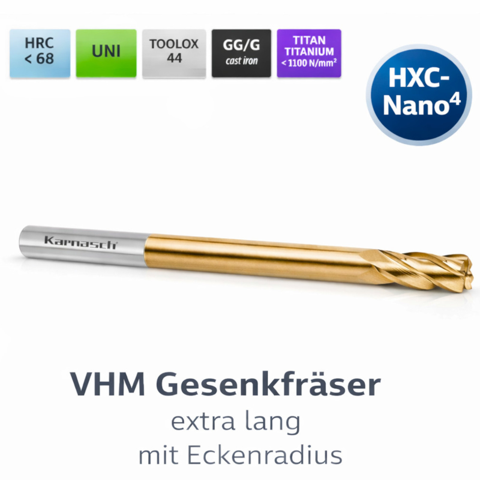 VHM Gesenkfräser mit Eckenradius kurz HXC-Nano beschichtet
