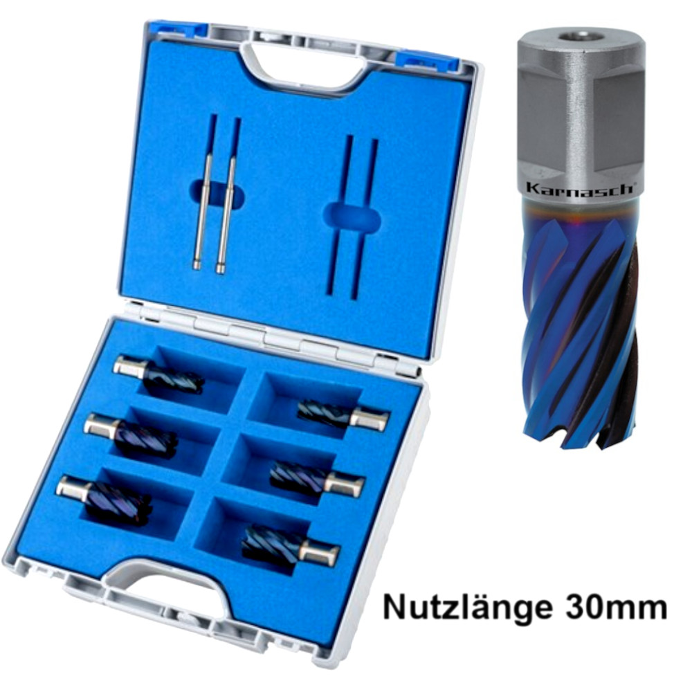 Kernbohrer HSS-XE Durablue 8-teilig Ø14, 18, 22mm Nutzlänge 30mm Weldon 19mm für präzises Metallbohren