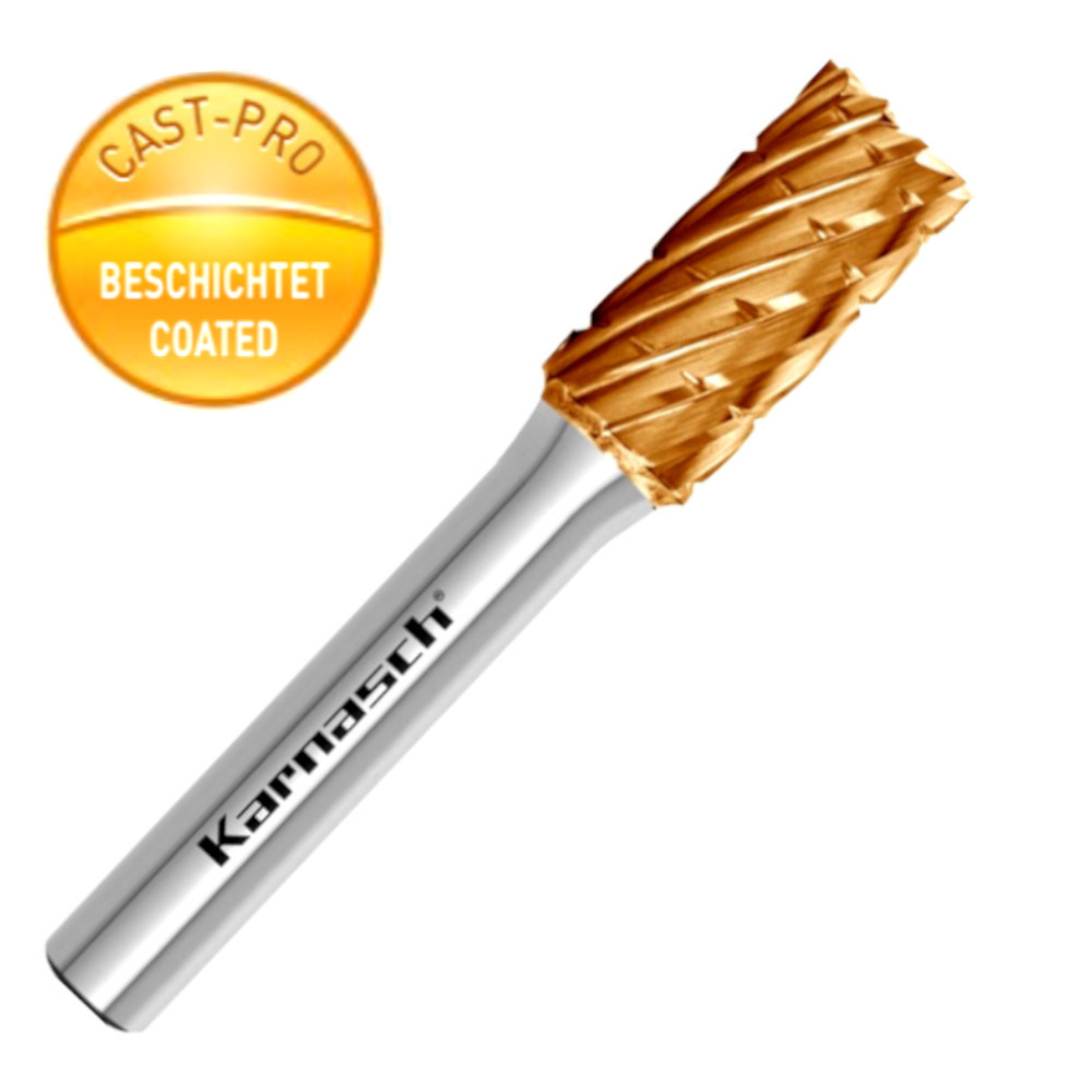Karnasch Hartmetall-Frässtift ZYB Zylinderform mit Stirnverzahnung 10-12mm für Guss
