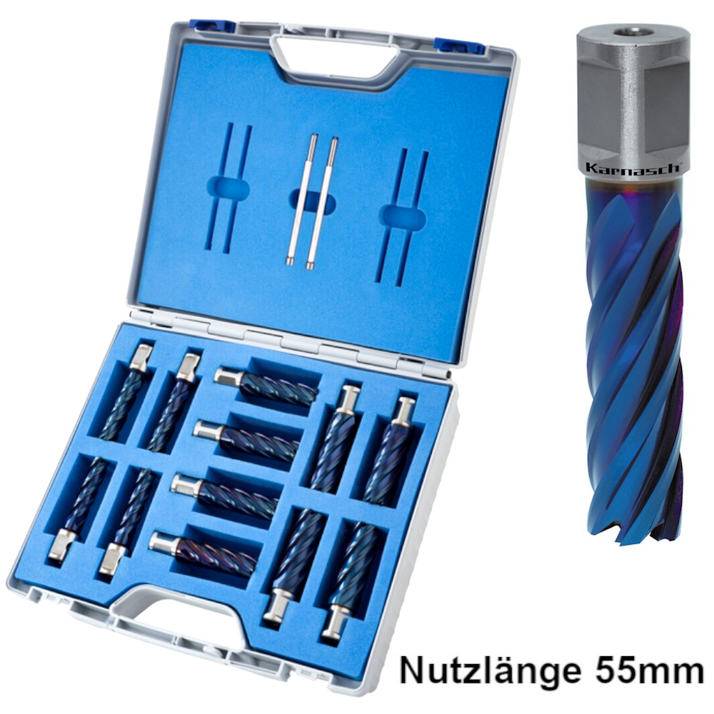14-tlg Kernbohrer HSS-XE Durablue 14–26 mm mit Weldon 19 mm und 55 mm Nutzlänge