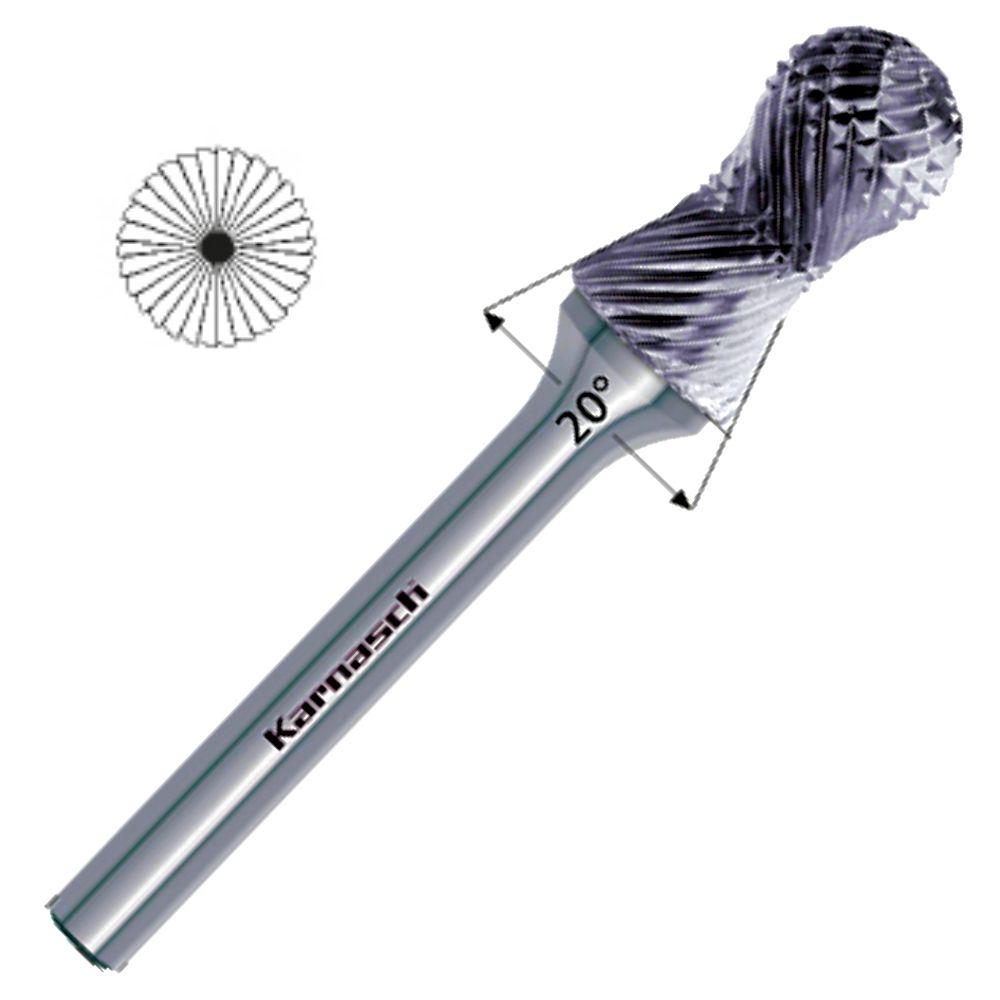 HM Frässtift, WRC + Walzenrundform Ø=12,0 / l2=25 / Schaft=6 / Länge=70mm, Combi Curve