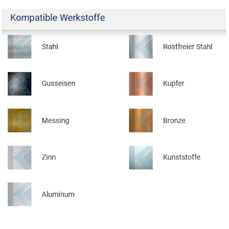 Werkstoffeignung für Flachsenker und Senker aus HSS-XE Stahl für Edelstahl, Stahl, Guss und Buntmetalle von Hauptversand24