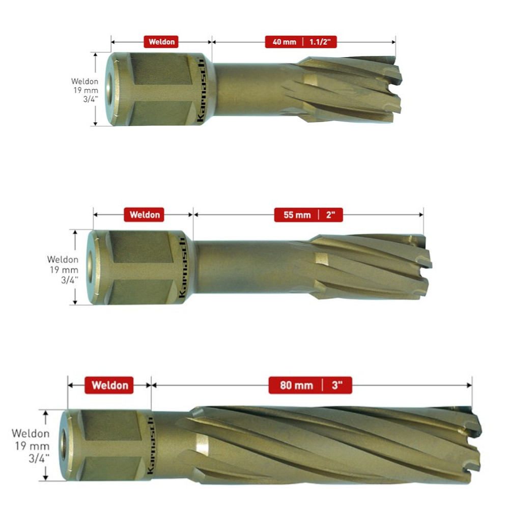 Hartmetall-bestückter Kernbohrer und Kernlochbohrer mit Weldonschaft aus der Hard-Line 55 Serie für präzise Metallbearbeitung von hauptversand24