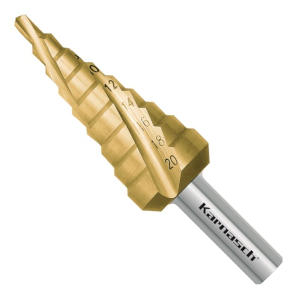 Stufenbohrer Spirale, HSS-XE TIN Gold, d=4-20 mm, CBN geschliffen, 3 Schneiden - Titelbild