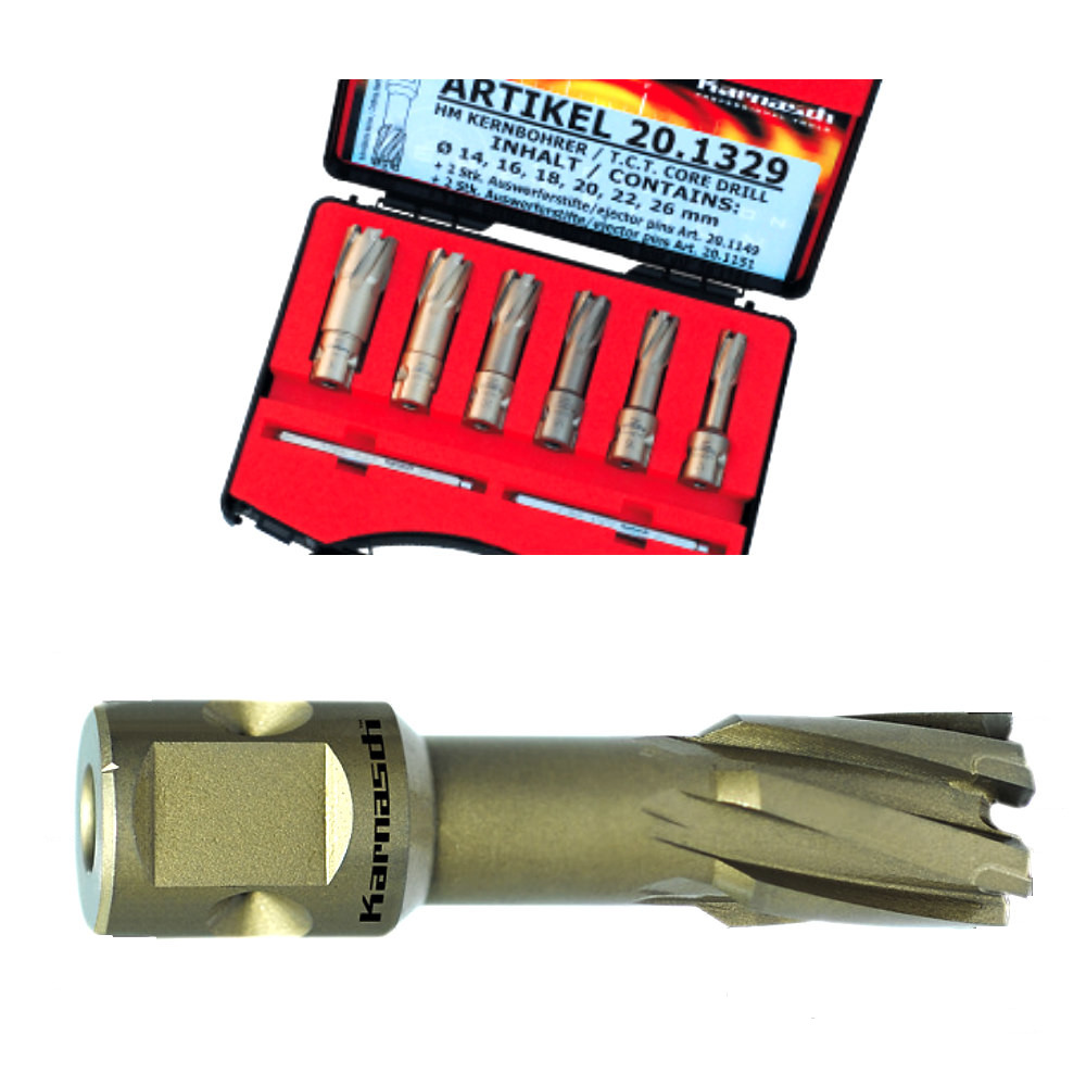 Karnasch Kernbohrer-Set Hartmetall bestückt, Ø 12-26 mm, 10-teilig, Nitto/Uni-Schaft