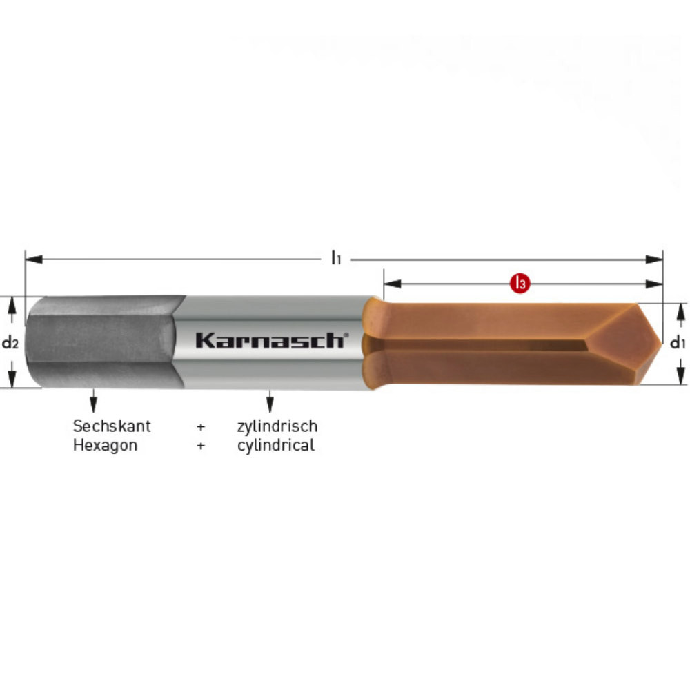 Ausbohrer Vollhartmetall mit Maßangaben und Schaftdetails