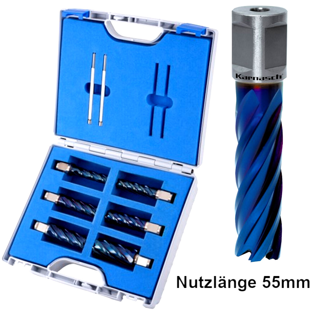 HSS-XE Spezialstahl Kernbohrer-Set Ø14,18,22mm, 8-teilig, Nutzlänge 55mm, Weldonschaft für Metall und Profi-Handwerk