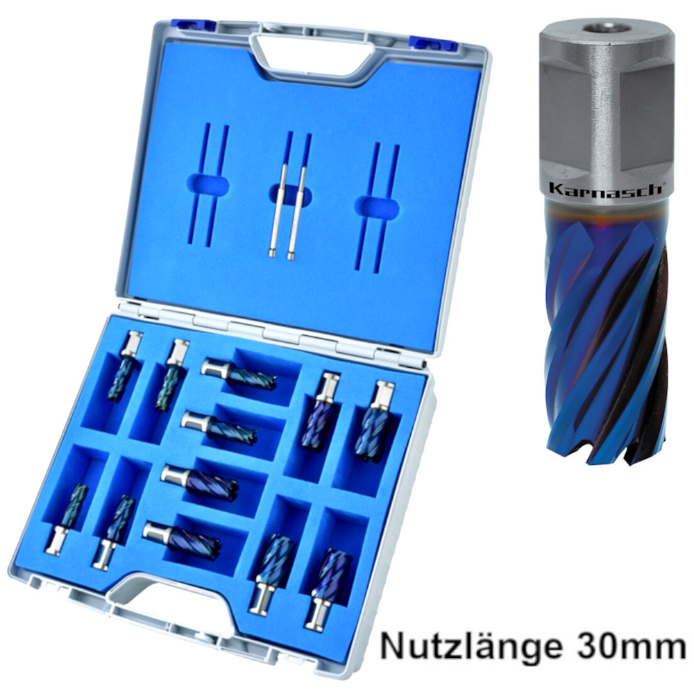 Blue-Drill Line30PRO & Rail30PRO Kernbohrer Set aus Pulverstahl, DURABLUE-beschichtet, Profi-Set bei Hauptversand24