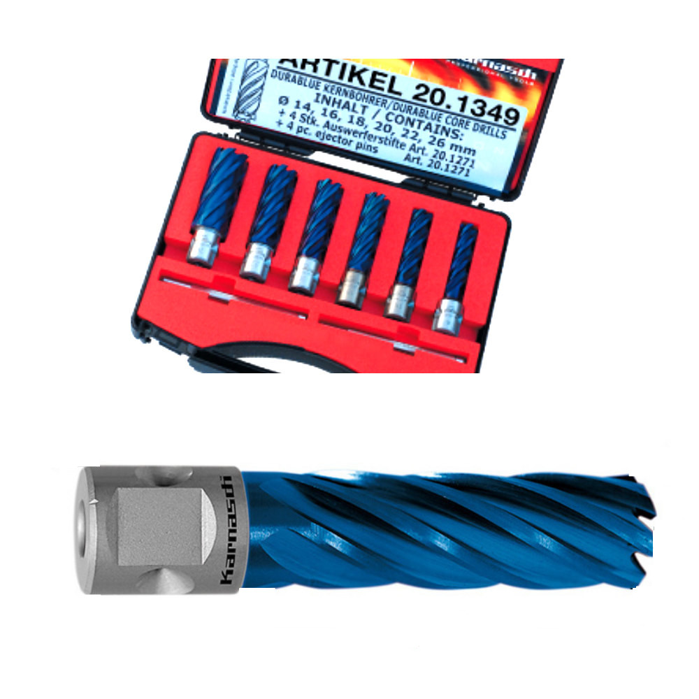 Karnasch HSS-XE Kernbohrer Ø=14-26mm, Set 8-tlg. BLUE-LINE  DURABLUE, Nitto/Universal