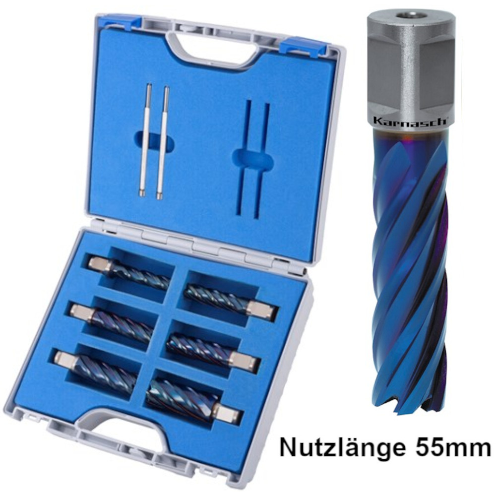 Karnasch Blue-Line55 PRO Kernbohrer-Set Pulverstahl + DURABLUE - 8-teilig Ø 12-26 mm