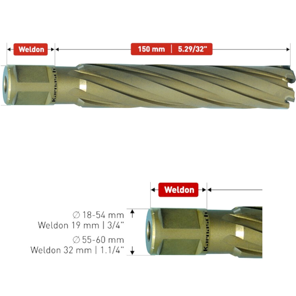 Kernbohrer HSS-XE 150 mm Nutzlänge, Weldonschaft, Hardline – Profi Metallbohrer von Hauptversand24