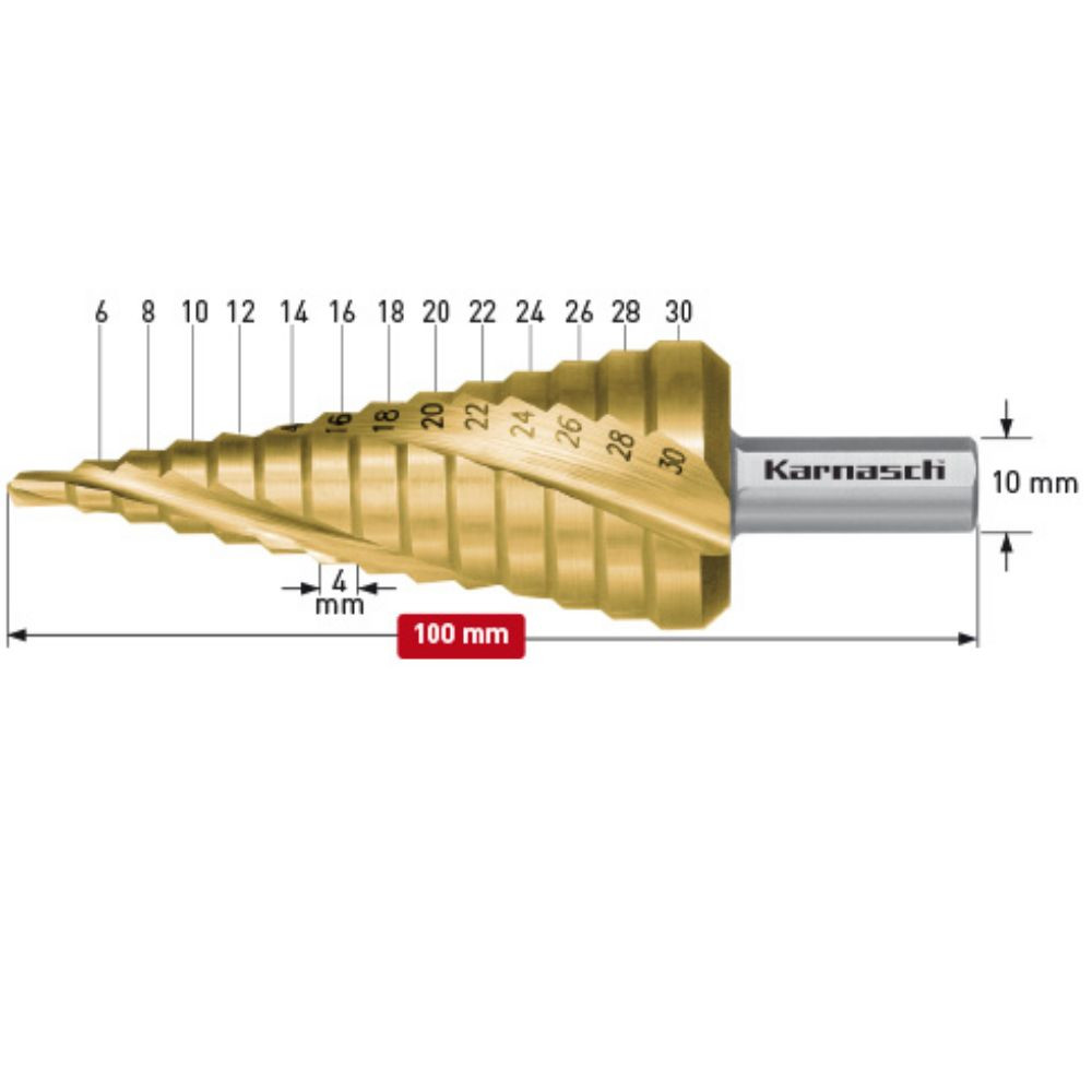 Stufenbohrer Spirale, HSS-XE TIN Gold beschichtet, d=6-30 mm, Kegelbohrer, CBN - Titelbild