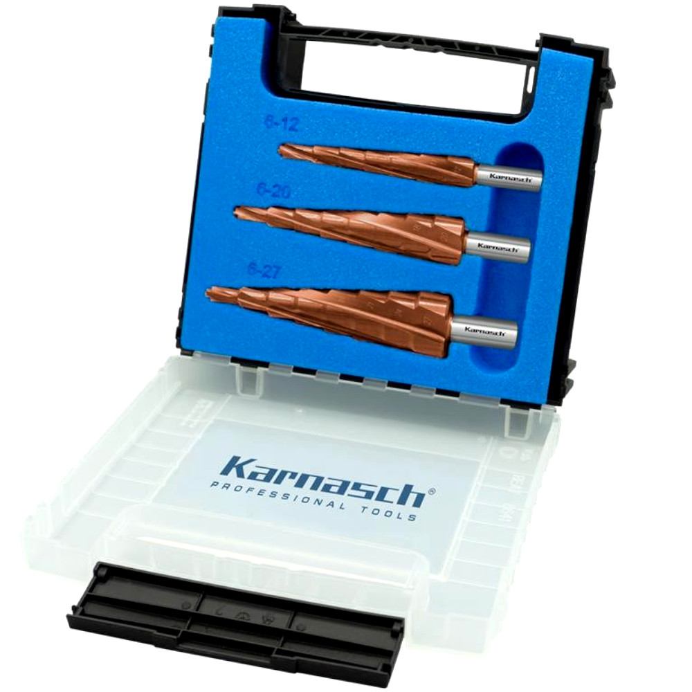 Stufenbohrer 3er Set,HSS-XE, Titan-Tec, 4 Schneiden, 6-12, 6-20, 6-27mm