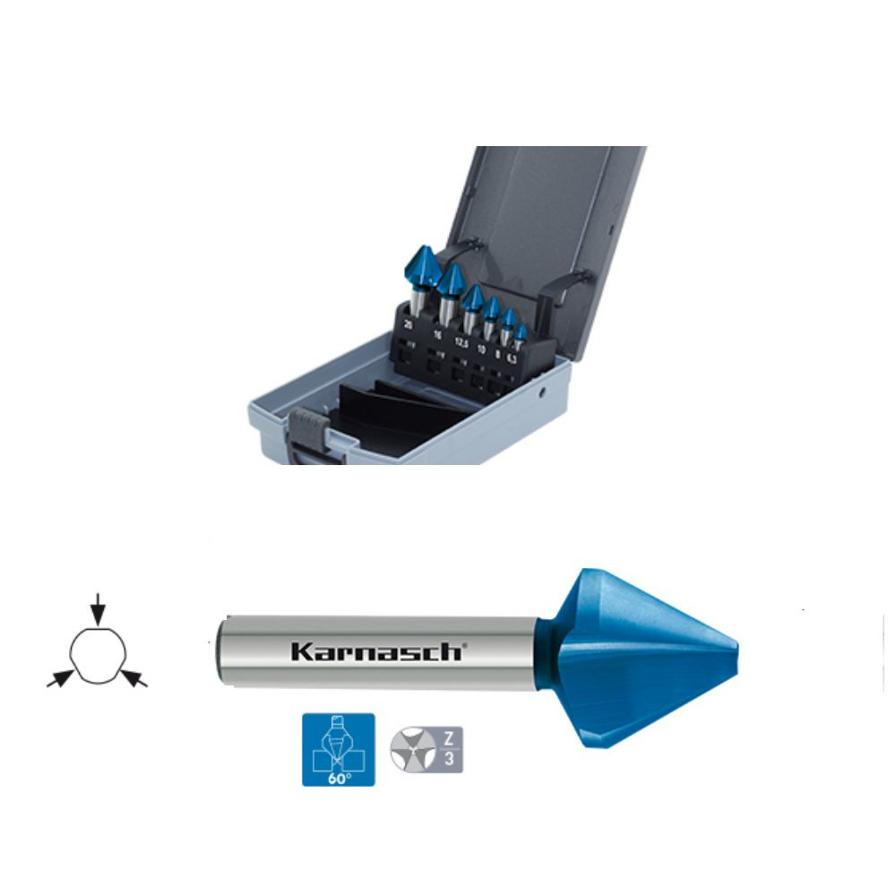 Kegelsenker Set 6 teilig, HSS-XE, Blue TEC, 60°, Ø 6,3, 8,3, 10,4, 12,4, 16,5, 20,5mm - Titelbild