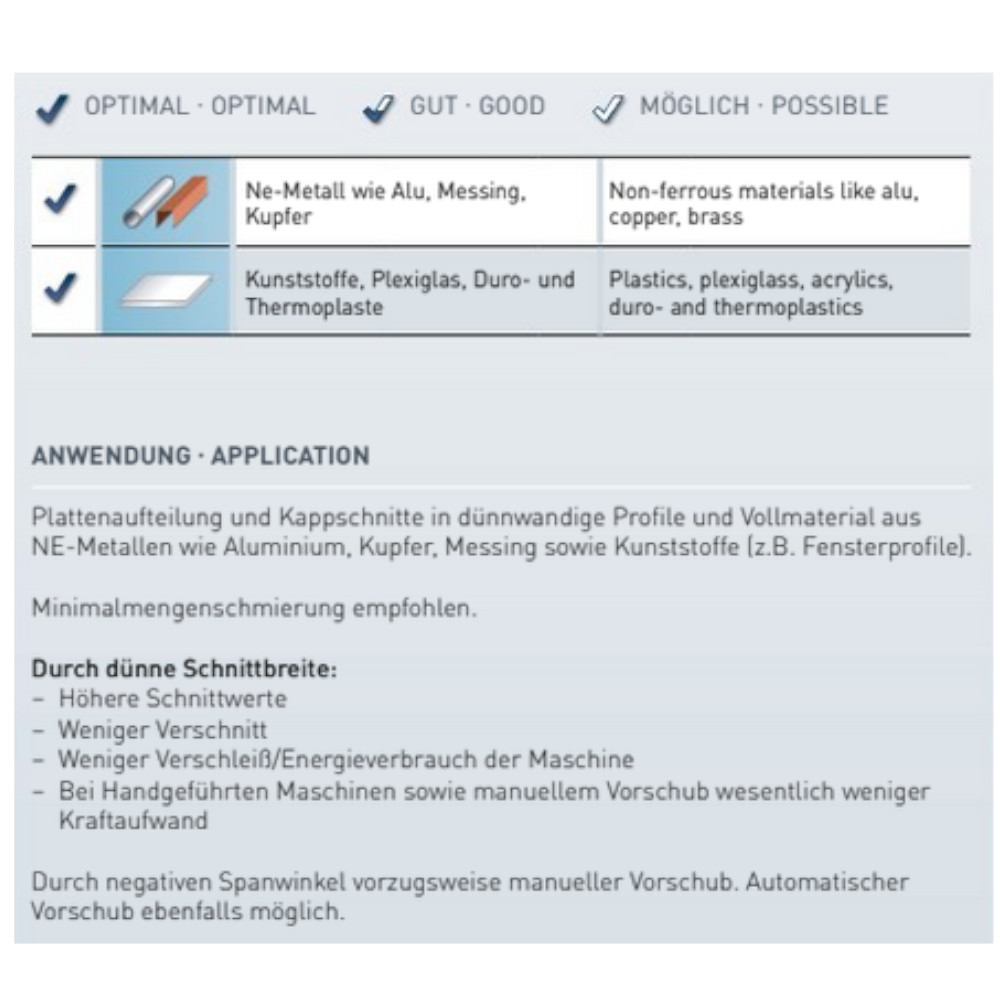 Karnasch HM-Blatt, HM-bestücktes Kreissägeblatt, Sägeblatt, Alu Negativ Dünnschnitt, Ø 120 - 550 mm,