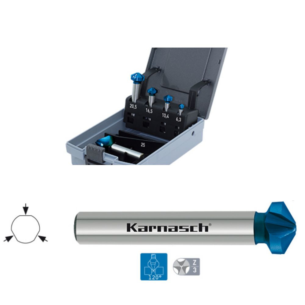Kegelsenker Set, 5tlg, Senker, Karnasch DIN335, HSS-XE Blue Tec, 120°, Ø 6.3, 10.4, 16.5, 20,5, 25,0 - Titelbild