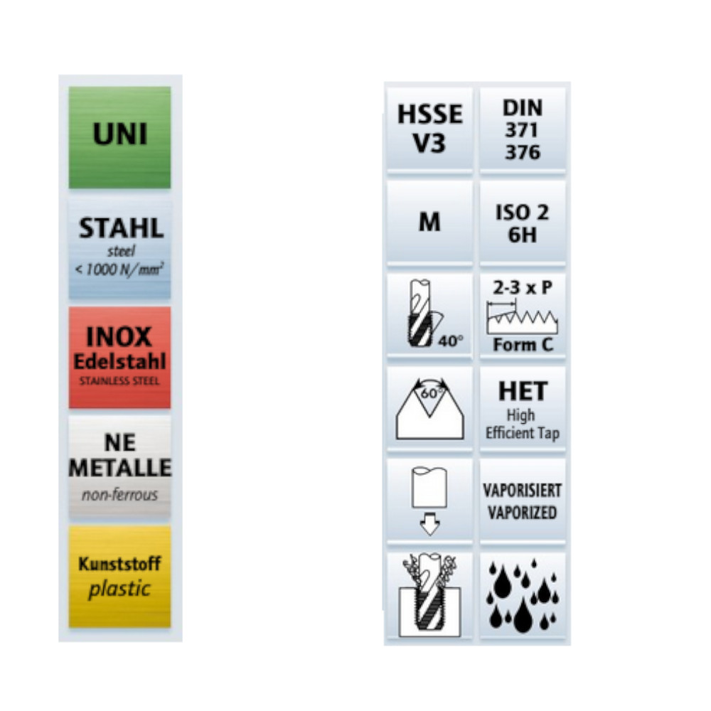 Maschinengewindebohrer Gewindebohrer HSSE-V3 von hauptversand24 geeignet für Edelstahl, Titan, hochfeste Legierungen, Stahl und Guss