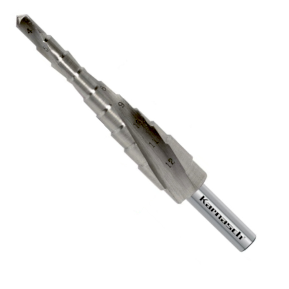 Stufenbohrer HSS-XE 4-12 mm, Spiral genutet, 2 Schneiden, CBN, Kegelbohrer