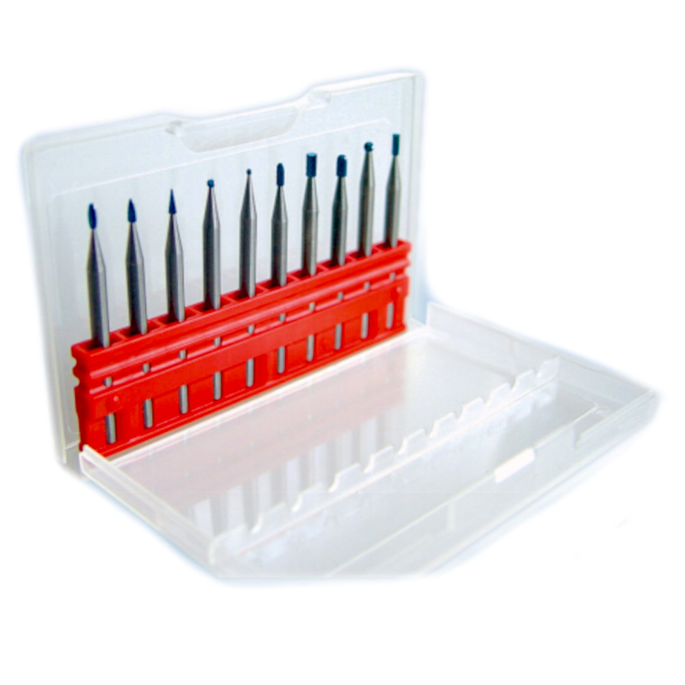 Frässtift Fräser-Satz 10 Stück, Set MINI Schaftfräser Fein-Verzahnung, 1-2mm