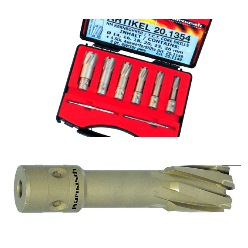 Karnasch Hartmetall-Kernbohrer Ø=12-26mm, Set 8-tlg. HARD-LINE, Fein Quick-In, 55mm