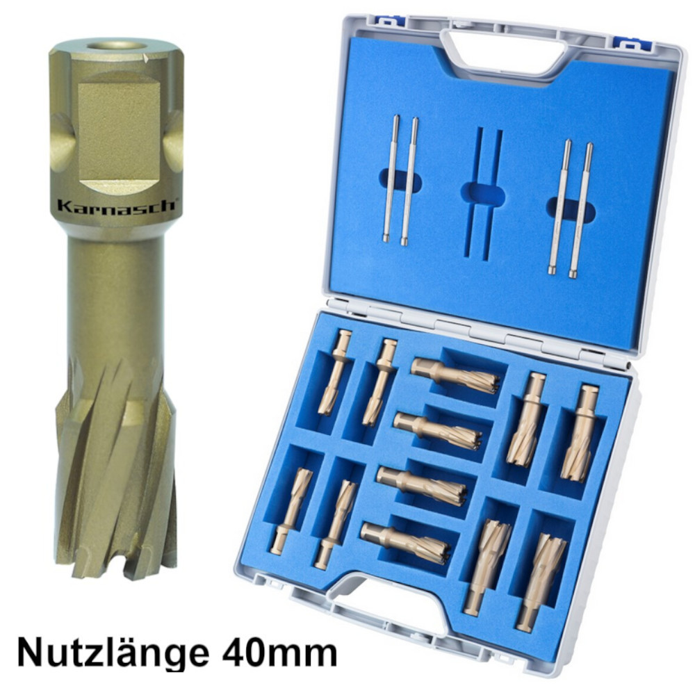 16-teiliges Karnasch Hard-Line40 Hartmetall-Kernbohrer Set mit Nitto-Uni Schaft für präzise Bohrungen in Stahl, Edelstahl, Aluminium und Kupfer