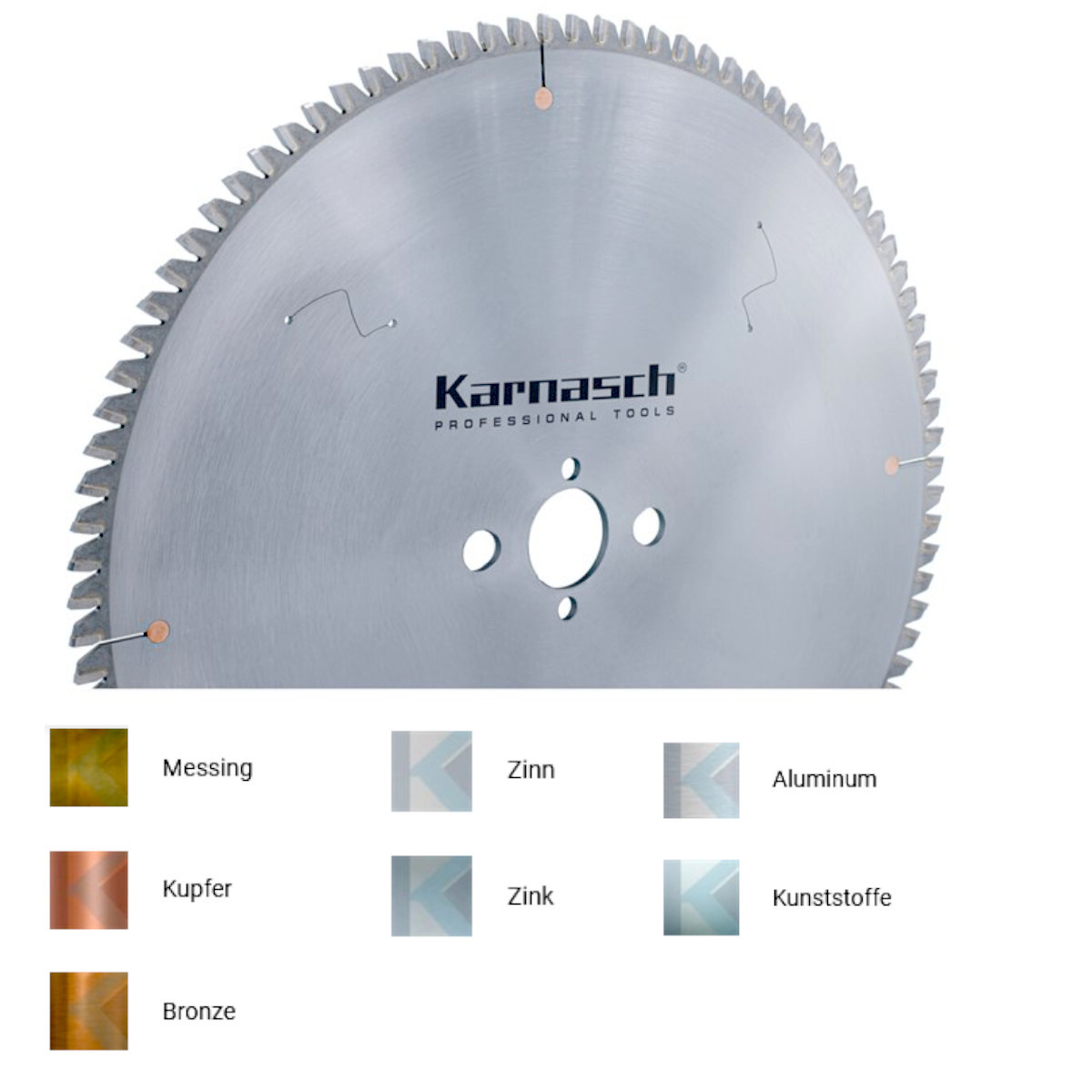 Karnasch HM-bestücktes Kreissägeblatt,Sägeblatt, Alu Negativ, GFK, Messing, Zinn, Kupfer, Ø 250 - 60