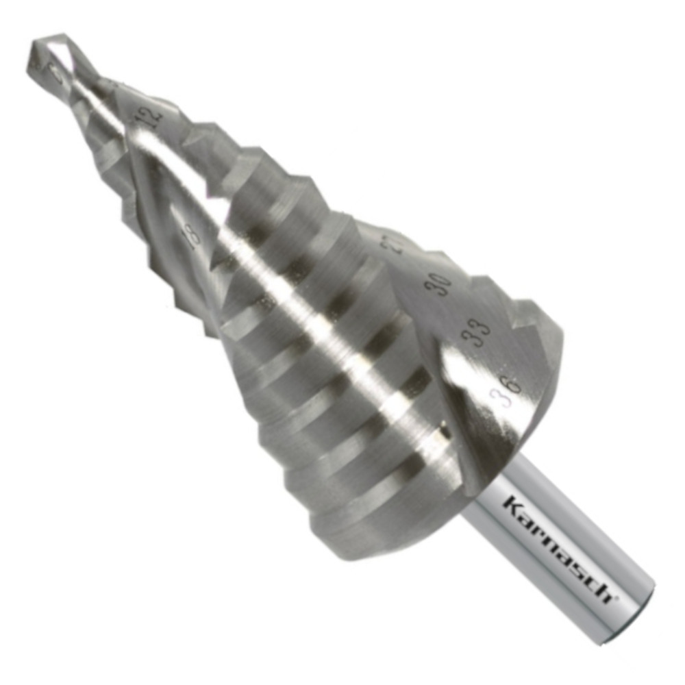 Stufenbohrer HSS-XE 6-36 mm, Spiral genutet, 2 Schneiden, CBN geschliffen, Kegelbohrer
