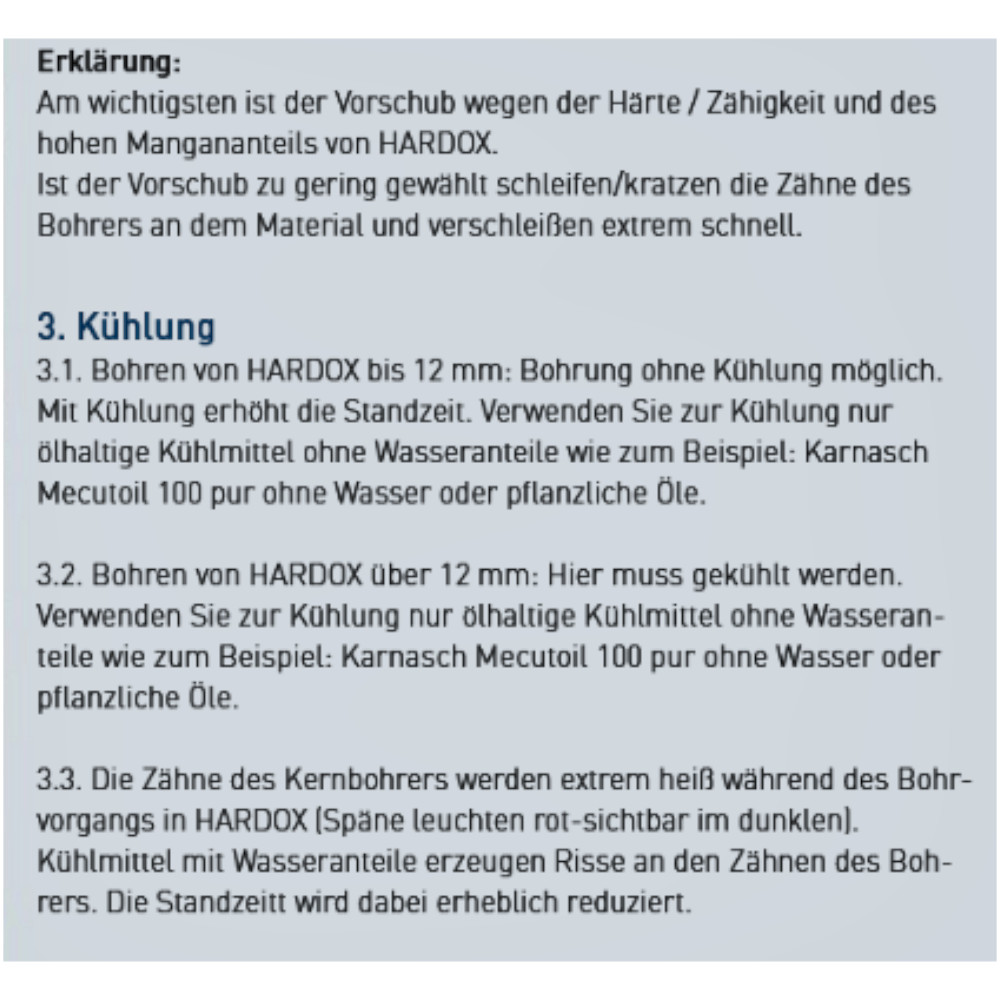 Schnittdaten Kernbohrer Railline