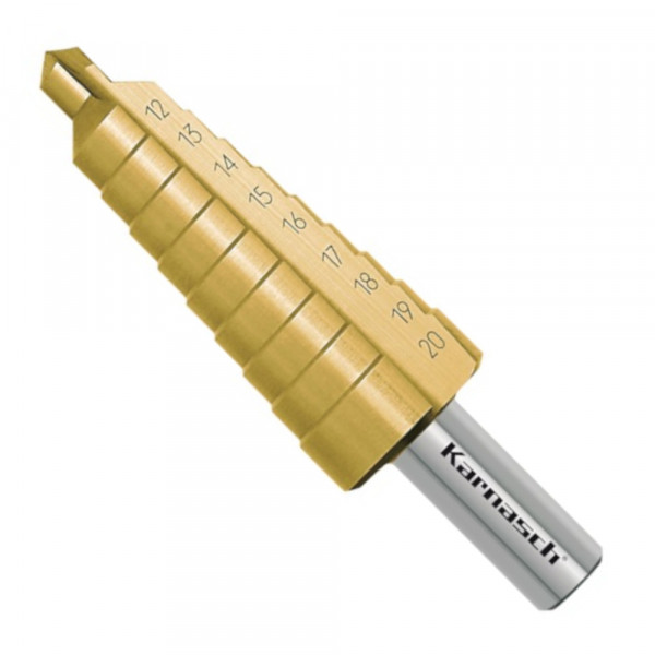 Stufenbohrer HSS-XE TIN-GOLD beschichtet, d=12-20mm, CBN, 2 Schneiden, Karnasch