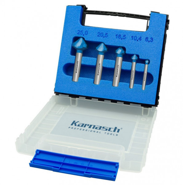 Kegelsenker 5tlg, Karnasch, Hartmetall + Blue Tec, 90 Grad, Ø 6,3, 10,4, 16,5, 20,5, 25mm