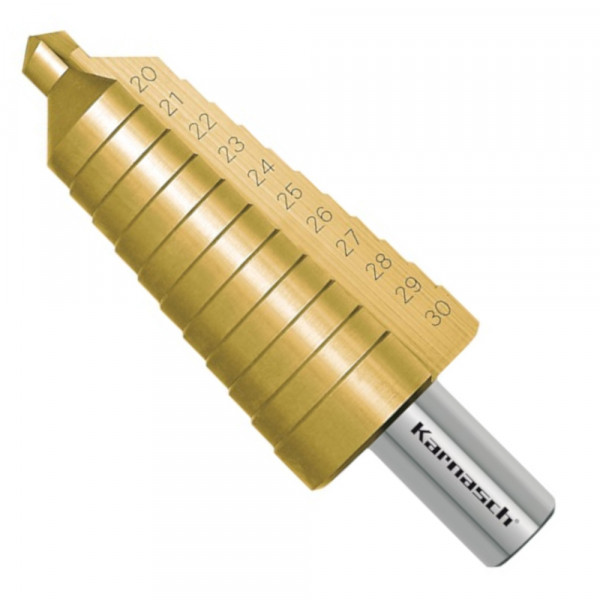 Stufenbohrer HSS-XE TIN-GOLD beschichtet, d=20-30mm, CBN geschliffen, 2 schneidig
