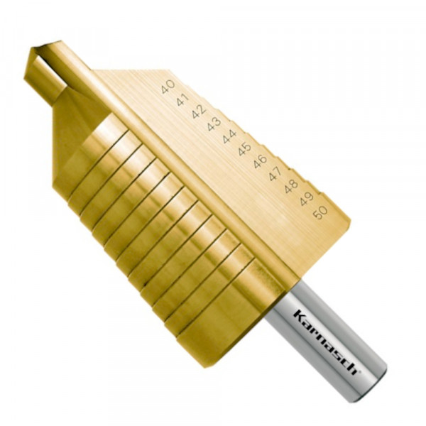 Stufenbohrer, HSS-XE TIN-Gold, d=40-50mm, beschichtetet, CBN, 2 Schneiden
