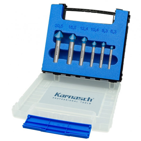 Set Kegelsenker 6tlg, Karnasch, Hartmetall + BLUE-TEC, 90°, 6.3, 8.3, 10.4, 12.4, 16.5, 20.5mm
