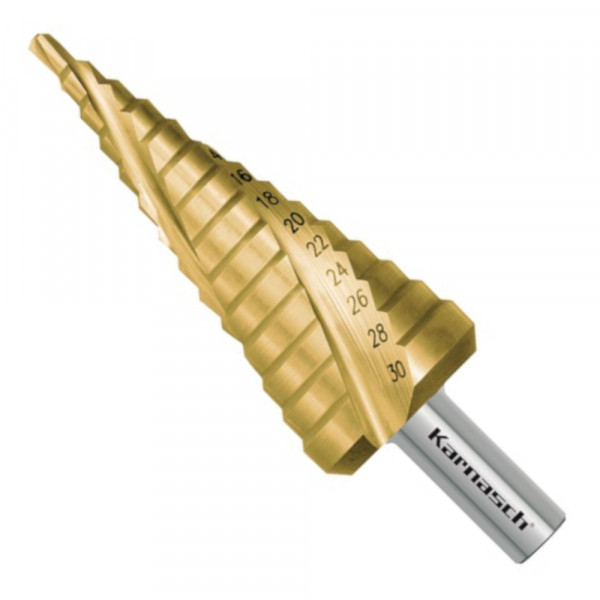 Stufenbohrer Spirale, HSS-XE TIN Gold beschichtet, d=6-30 mm, Kegelbohrer, CBN